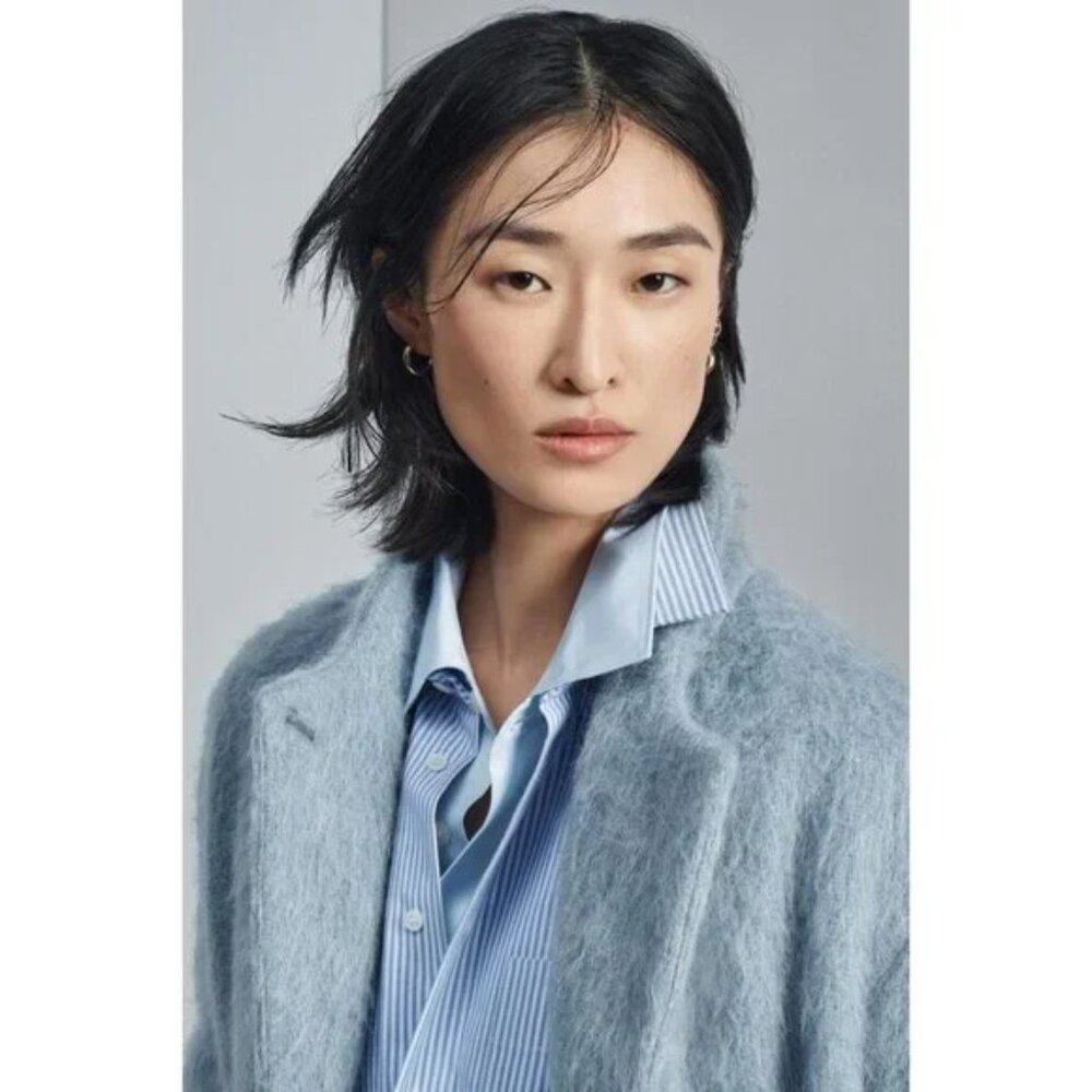 NWT ZARA BLUE STRAIGHT COAT WITH MANTECO WOOL ZW COLLECTION - Picture 2 of 7